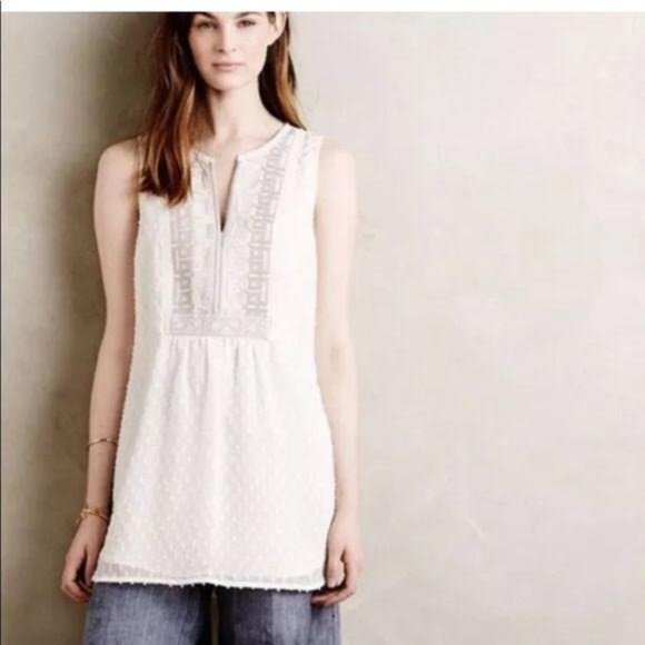 Anthropologie One September Cream Embroidered Top - Picture 2 of 6
